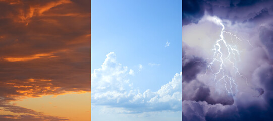 Forecast concept. Collage of photos with different weather conditions