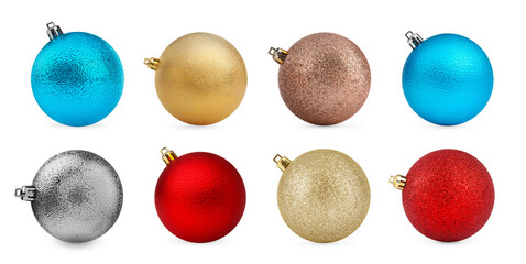 Decorative Christmas balls isolated on white, set