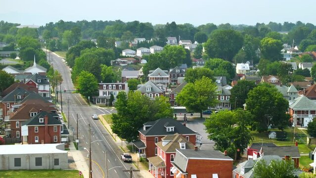 Old historic city architecture in USA. View from above of streets of Hagerstown, Maryland