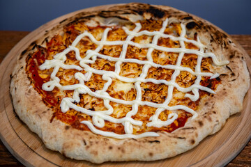 Traditional Brazilian chicken pizza with catupiry