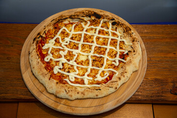 Traditional Brazilian chicken pizza with catupiry