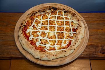 Traditional Brazilian chicken pizza with catupiry