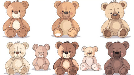 Fototapeta premium Adorable set of cartoon bear dolls for babies and children