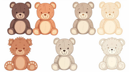 Adorable set of cartoon bear dolls for babies and children