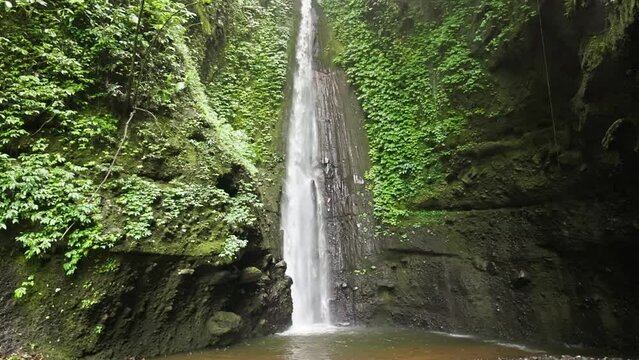 Slow motion of a tropical waterfall in a jungle