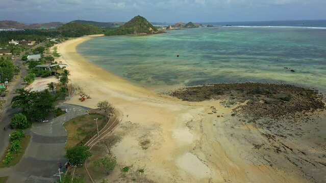 Aerial view of Mandalika Beach in Kuta, Lombok, Indonesia