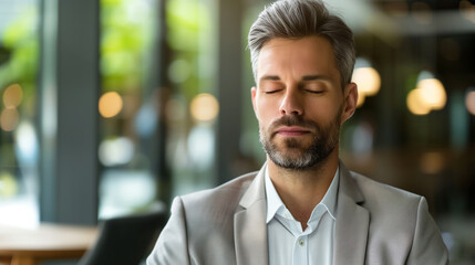 headshot of a meditating businessman 