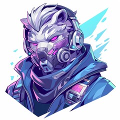 A cyberpunk ambassador of gaming passion, a stylized animal, sporting headphones and a cyberpunk getup, ignites the spirit of competition and camaraderie among gamers