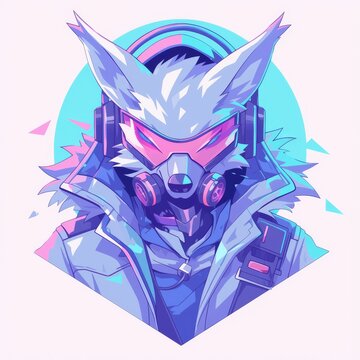 recommend clip art: A cyberpunk champion of gamer empowerment, a stylized animal, outfitted with headphones and a cyberpunk ensemble, advocates for the rights and recognition of gamers