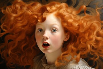 Fototapeta premium 驚く赤髪の女の子ポートレート,Generative AI AI画像