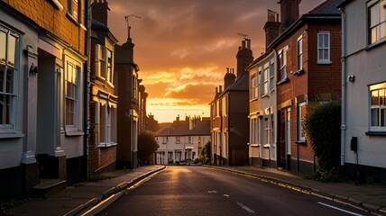 Fototapeta premium The old street exudes a nostalgic charm with its cobblestone path and weathered buildings. 