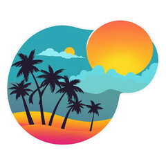 Sunset cute sticker isolated on transparent background png royalty-free image. Free for use & download.
