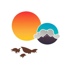 Sunset cute sticker isolated on transparent background png royalty-free image. Free for use & download.
