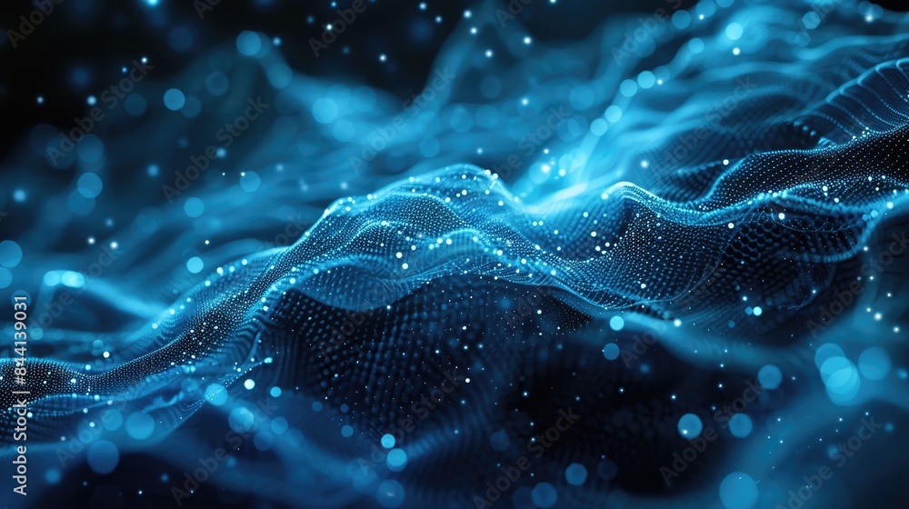 Poster blue abstract digital background with flowing particles. aig535