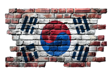 south korea flag painted in brick wall, PNG image, isolated