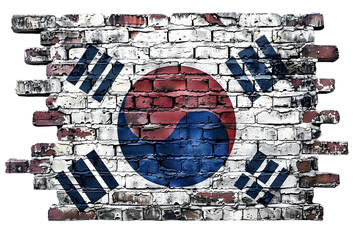 south korea flag painted in brick wall, PNG image, isolated