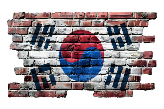 south korea flag painted in brick wall, PNG image, isolated