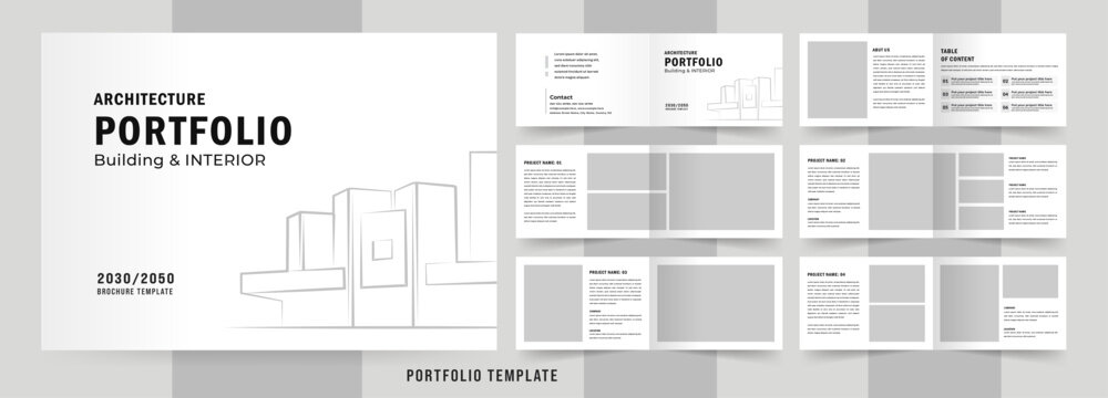 Landscape architecture portfolio or portfolio layout template design, Black and White Portfolio Layout