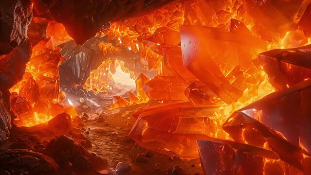 The eleventh caves walls are lined with an array of deep orange carnelian gems each one pulsating with a fiery energy. The walls seem to resonate with a fierce strength filling the