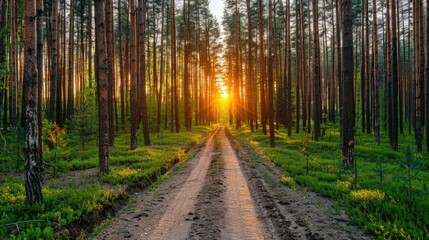 Fototapeta premium pine tree forest when sunset beautiful view landscape