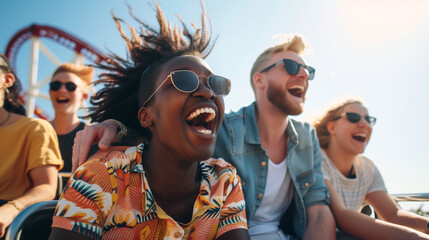 people laughing on roller coaster ride