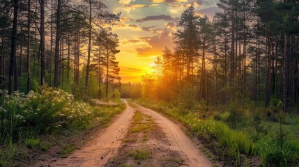 Obraz premium forest tree when sunset