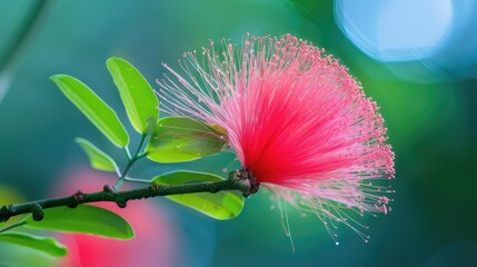 Red Powder Puff Flower Scientifically Known as Calliandra haematocephala Hassk