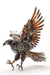 steampunk eagle or hawk isolated white background