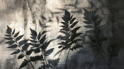 Window shadow on cement wall with interior potted plants.