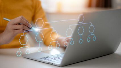 Business process flowchart, implement and improve on virtual screen, organigram, and hierarchy...