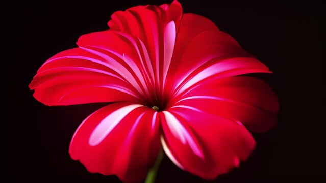 A small red flower with a striking pattern of white stripes spreading across its petals.
