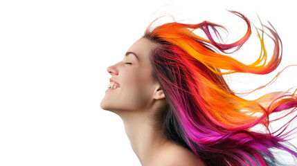 Naklejka premium Happy woman with colorful hairstyle grinning, PNG format.