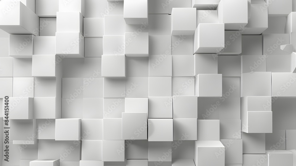 Poster random shifted white cube boxes block background wallpaper banner with copy space.
