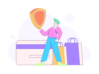 Online shopping payment security character flat vector concept operation hand drawn illustration
