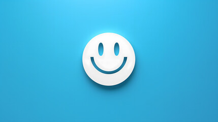 Minimalist White Smile Emoji on Blue Background