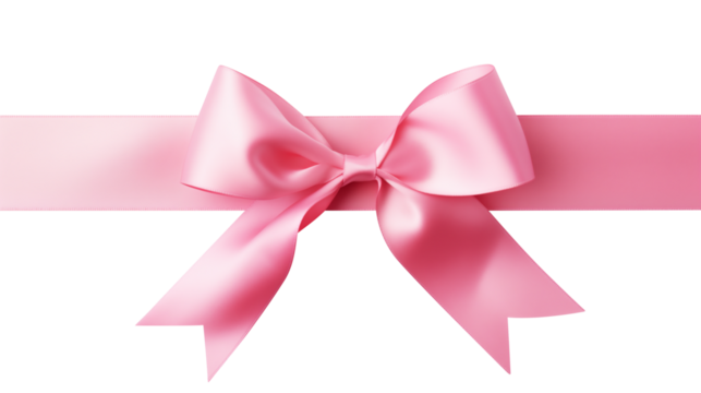 pink ribbon bow isolated on transparent white background, clipping path