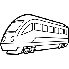  Black and White Outline of a Modern Train on white background