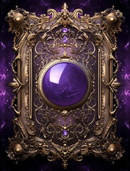 Fototapeta premium A purple gemstone inside an ornate golden frame, in the style of fantasy illustration