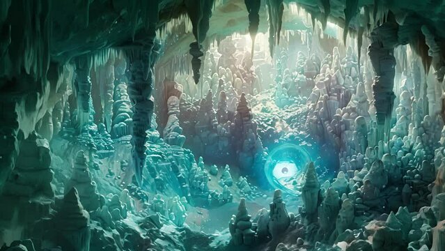 Amid a forest of stalactites in a frigid cave system a wellp reflector disc keeps the temperature from dropping to dangerous levels.