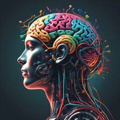 Obraz premium Fusion of Human Brain and Artificial Intelligence 