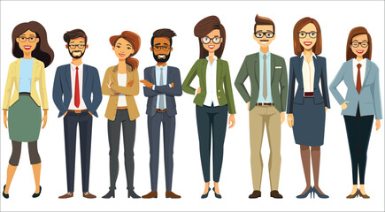 Obraz premium Group of business man and woman character set, Group of happy business man and woman standing, Business people character, Business people male and female characters, Business team, Business, Teamwork
