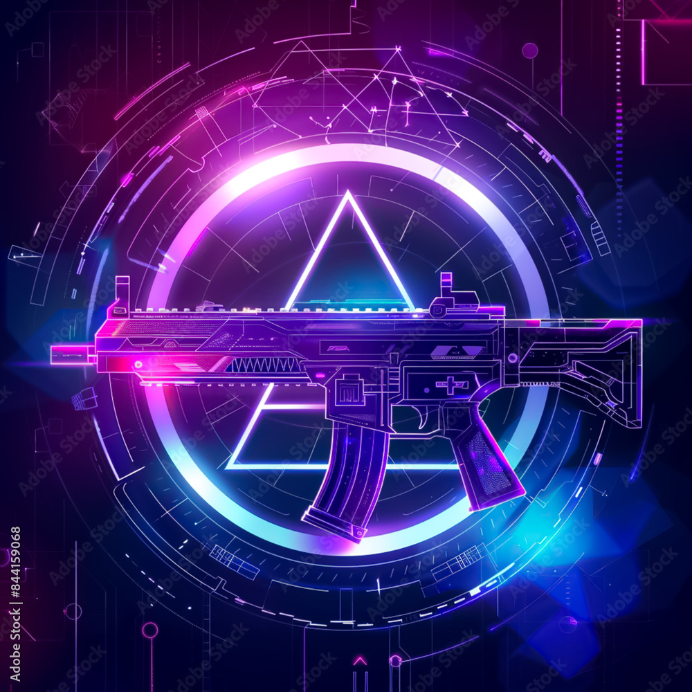 Poster a gun is shown in a circle with a triangle in the middle