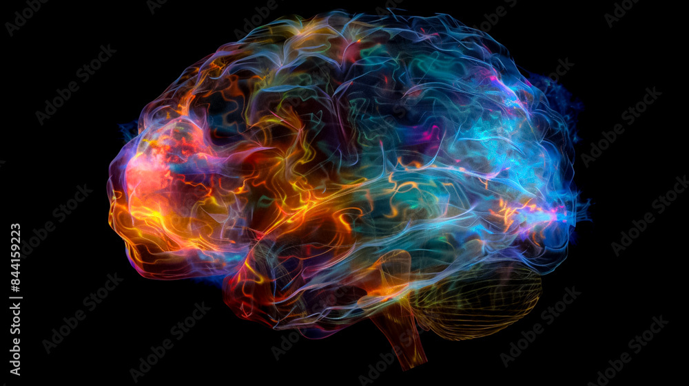 Poster a brain with colorful swirls and lines