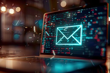 Encrypted email icon on laptop