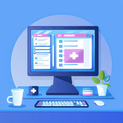 A computer monitor with a pink cross on it