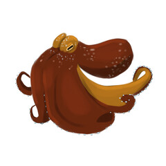 Brown Octopus With Tentacles Realistic Illustration