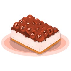 Curd cake with cherries illustration in simple digital style