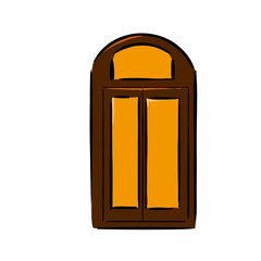 Brown window with yellow glass, simple illustration