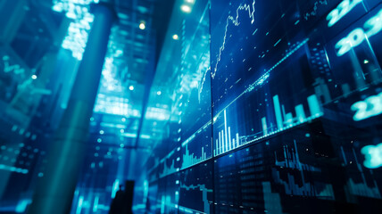 Obraz premium A blue background with a lot of numbers and graphs