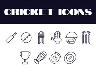 Cricket Icon collection set vector. Cricket line icons vector set.